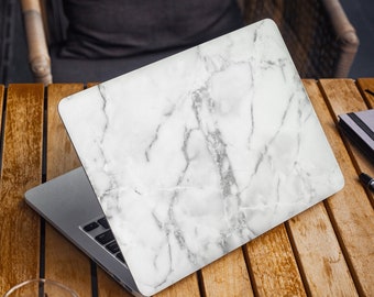 White Marblel Laptop Skin, Macbook Skin, Cracked Marble Silver Computer Decal Sticker Full Coverage Laptop Skin Grey Marble Skin