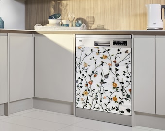 Dishwasher Pastel Bindweed Floral Pattern Vinyl Skin White Flowers Dishwasher Kitchen Decal Vinyl Sticker Kitchen Decor Housewarming Gift