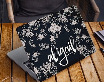 White Floral Laptop Sticker Blue Notebook Vinyl Decal Dell Hp Lenovo Asus Chromebook Acer Laptop Decal Cover Skin For Any Laptop Sticker