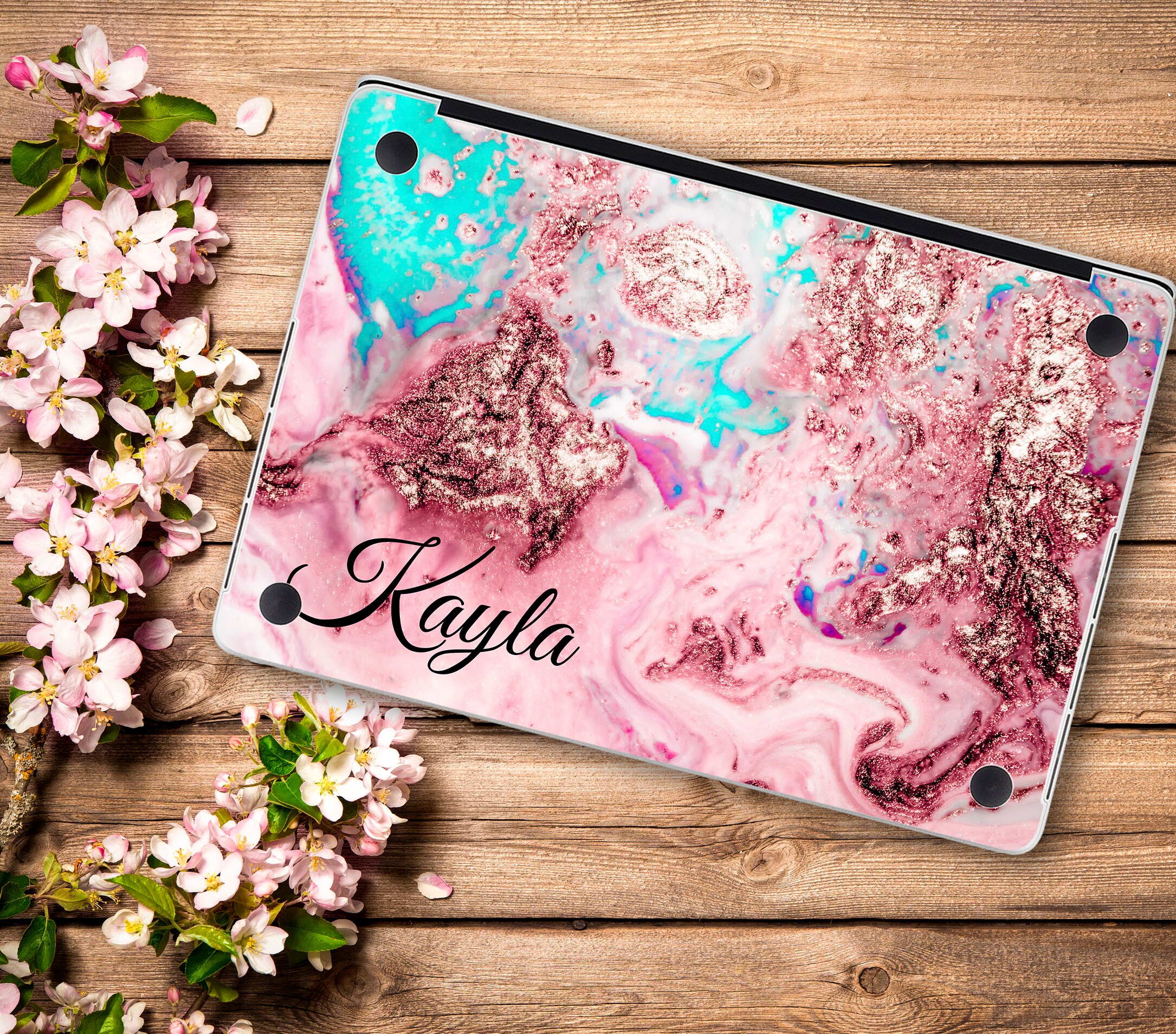 Colorful Marble Laptop Skin Custom Name Initials Vinyl Decal Dell