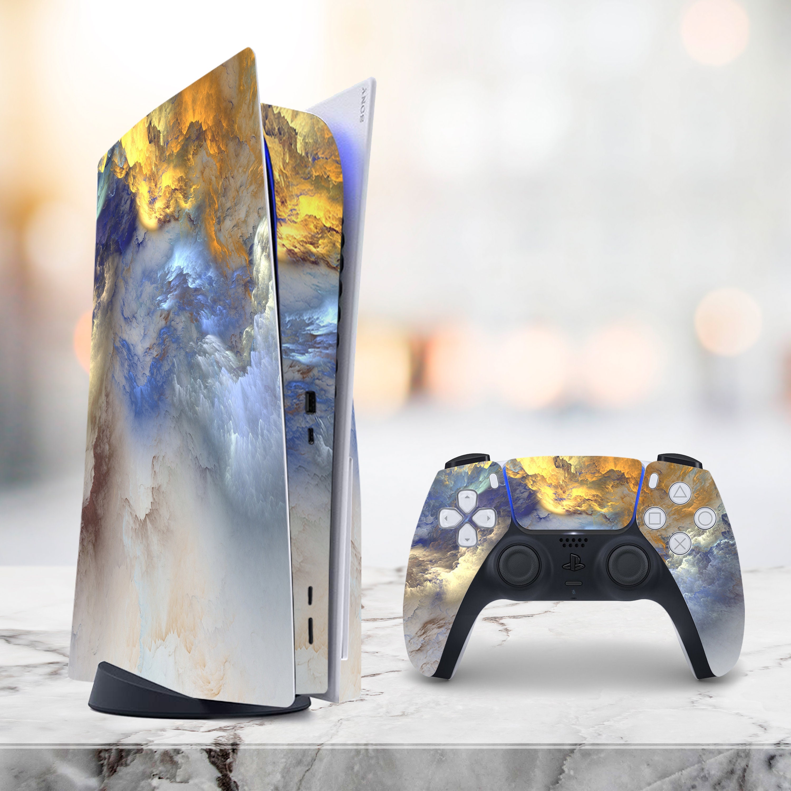 Cobalt Golden Skin Decal For PS5 Playstation 5 Console And Controller ,  Full Wrap Vinyl For PS5