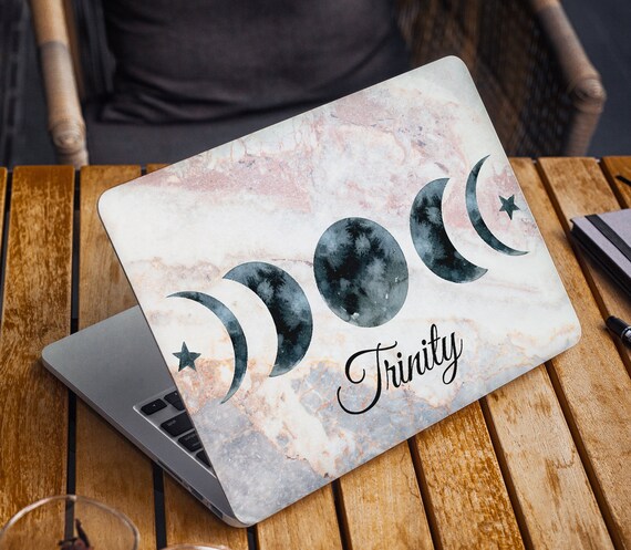 Marble Laptop Custom Name Skin Initials Notebook Vinyl Decal Dell Hp Lenovo Asus Chromebook Acer Laptop Cover Moon Phases Personalized Skin