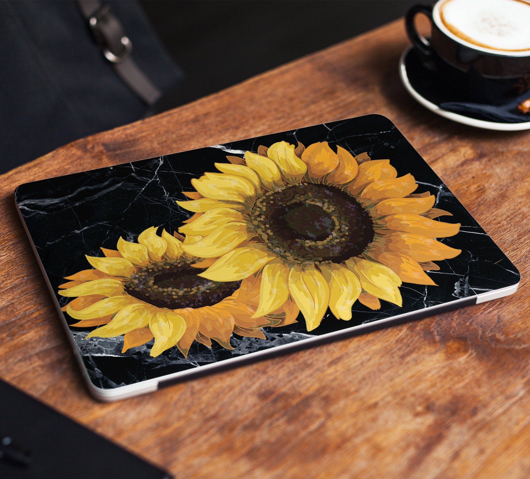Sunflower Laptop Skin Sticker Black Marble Vinyl Decal Dell Hp Lenovo ...