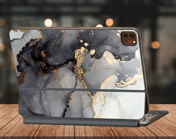 Abstract Gold Gray Oil Marble Vinyl Skin Magic Keyboard iPad Pro 