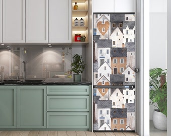 Fridge Pattern Vinyl Skins For Fridge Houses Refrigerator Decal Fridge Vinyl Sticker Kitchen Decor Skin Housewarming Gift For Her