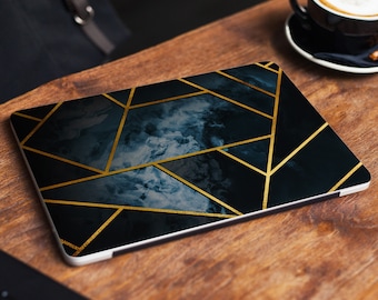 Geomertic Marble Laptop Skin Blue Gold Notebook Vinyl Decal Dell Hp Lenovo Asus Chromebook Acer Laptop Decal Cover Skin Any Laptop Sticker
