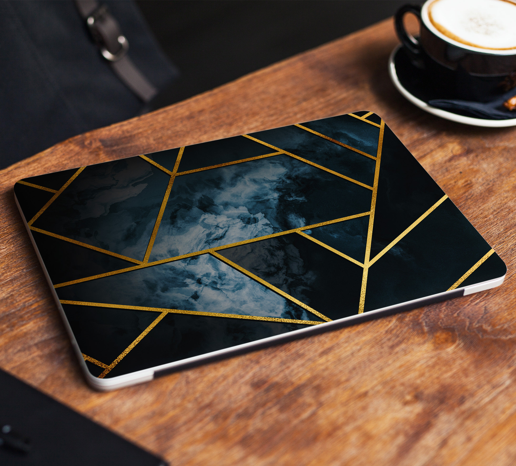 Geomertic Marble Laptop Skin Blue Gold Notebook Vinyl Decal Etsy