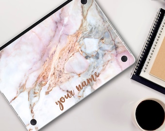 Marble Macbook Skin Name Cute Macbook Pro 13 inch 2018 Air 13 Pro 15 Custom Personalized Macbook 12 Rose Gold Pink Marble Girl Sticker Vinyl