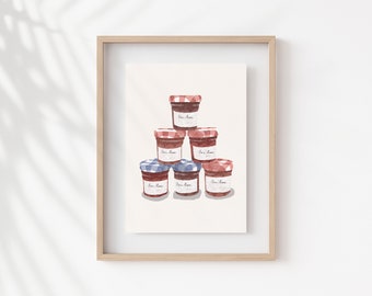 Jam Jars Illustration Art Print Minimalist Home Kitchen Decor