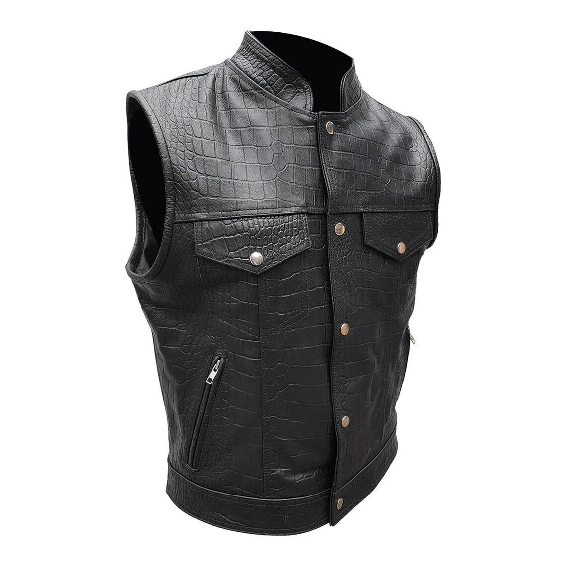 Men's Leather Waistcoat Motorcycle Black Various Styles Etsy