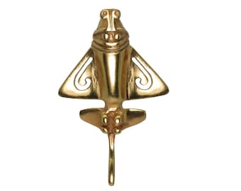 Quimbaya Flyer Pin 18k 1.1" Solid Gold Ancient Aircraft Golden Jet-3 UFOlogists Gift for Aliens Believers UFO Lovers