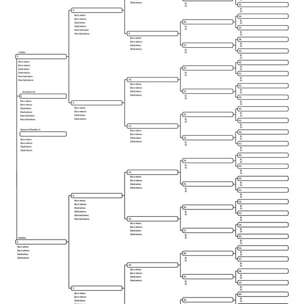 6-Generation Professional Genealogy Template: LARGE PRINT, Large Format, Editable PDF (17 x 22 inches)