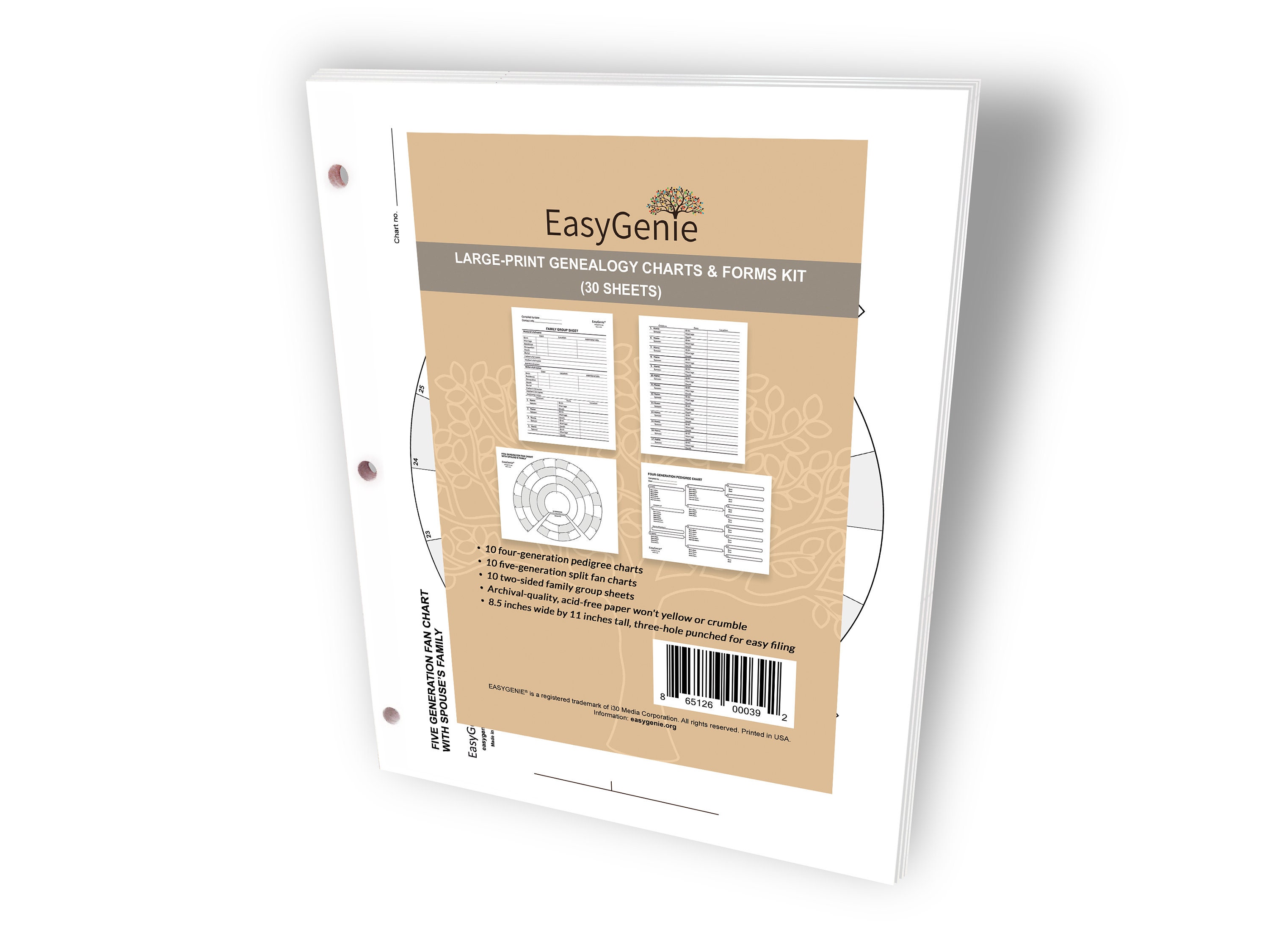 EASYGENIE Large Print Two-Sided Family Group Sheets for Ancestry 30 Sheets Archival-Quality Genealogy Forms