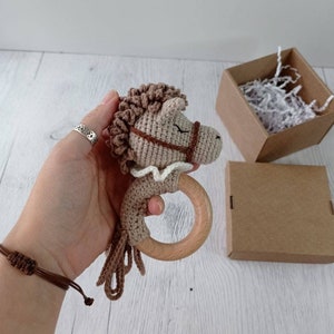 Crochet toy rattle cute horse.Amigurumi toy for the little ones.Expecting mom gift.Gifts for girls and boys.