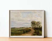 Landscape Art Print, Scenic landscape painting, Vintage art print, Printable wall art, Meadow painting, Hillside landscape, Oil painting
