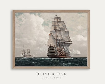 Moody Seascape Print / PRINTABLE Vintage Ship Art / Antique Coastal Painting / #105
