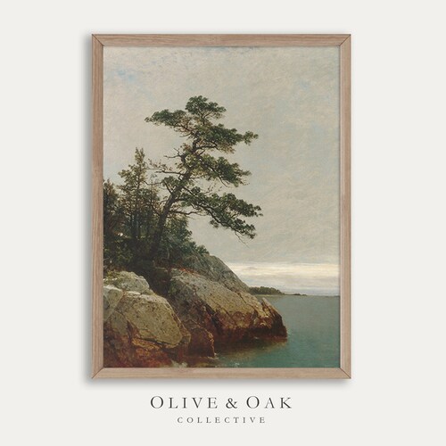 Coastal Landscape Painting / Vintage Pine Tree Print / Rustic Decor PRINTABLE / #253