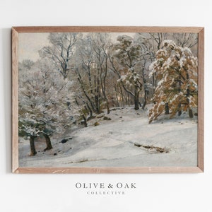 Snowy Trees Painting / Vintage Winter Landscape Print / Cozy Cabin Decor PRINTABLE / #359