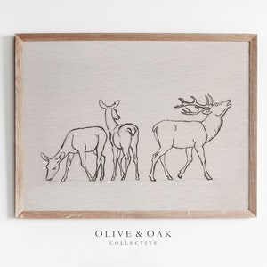Rustic Elk Drawing / Winter Cabin Print / Cozy Decor Nursery PRINTABLE / #358
