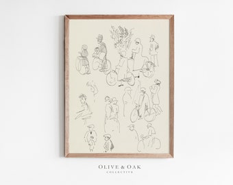 Vintage Portrait Study Drawing / Antique Neutral Figure Sketch Wall Art PRINTABLE / #188