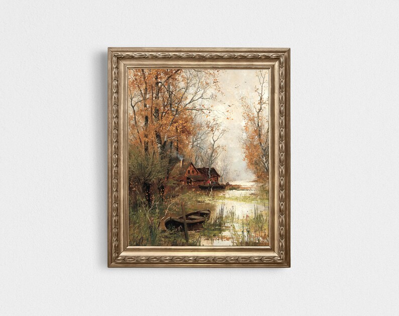 Fall Landscape Painting / Cottagecore Fall Art / Vintage Landscape Print / Autumn Decor PRINTABLE / Landscape Art Print / #609 image 7