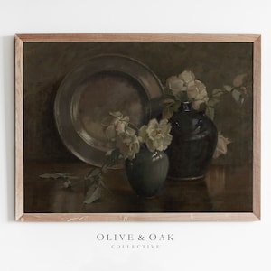 Vintage Neutral Flower Oil Painting / Moody Floral Still Life Print / Digital PRINTABLE / #290