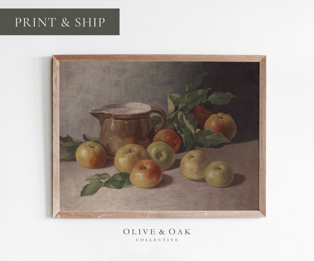 Rustic Farmhouse Kitchen Print / Vintage Apple Still Life Painting ...