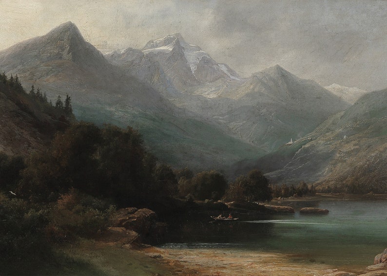 Moody Mountain Landscape Painting / Dark Vintage Art Print / Digital PRINTABLE / #302 image 4