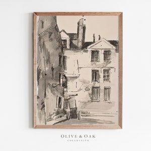 Vintage Cityscape Drawing Print / Antique Neutral PRINTABLE Sketch / #160
