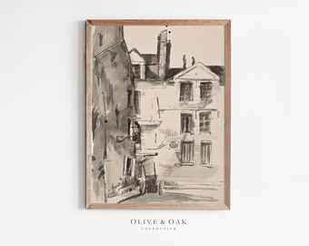 Vintage Cityscape Drawing Print / Antique Neutral PRINTABLE Sketch / #160