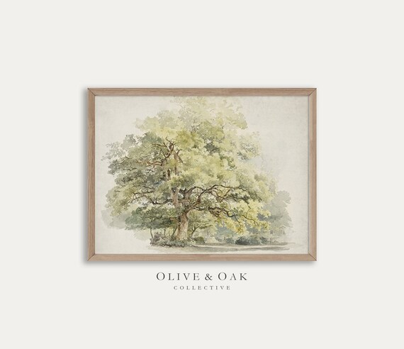 Vintage Oak Tree Drawing / Rustic Country Art Print Digital | Etsy