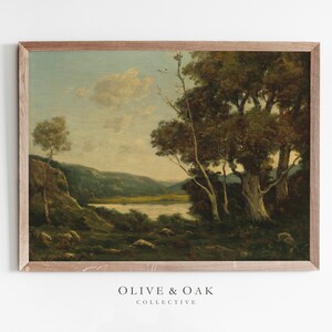 Landscape Art / Vintage Print Country Landscape Painting / Sheep Painting PRINTABLE / #23