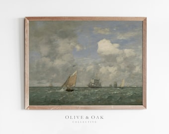 Vintage Ship Ocean Painting / Nautical Seascape Wall Art PRINTABLE / #28