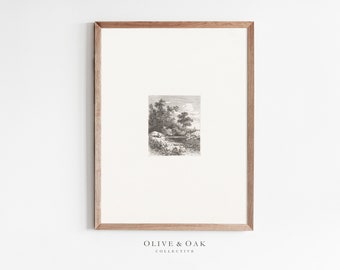 Vintage Tree Etching / Neutral Tree Drawing / Neutral Aesthetic Wall Art / Neutral Sketch Art / #639
