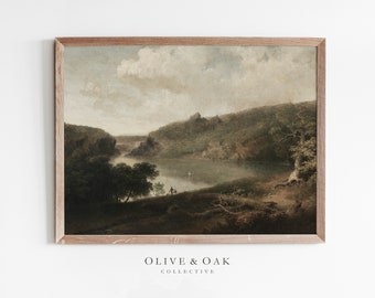 Rustic Landscape Print / Antique Lake Painting / Vintage Decor PRINTABLE / #310