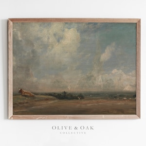 Vintage Country Landscape Print / Cow Painting / English Farmhouse PRINTABLE / #180