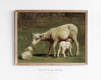 Pittura di agnello primaverile / Pittura di pecora STAMPABILE / Decorazione della scuola materna della fattoria / #459