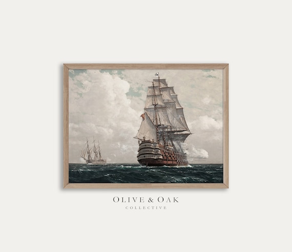 Moody Seascape Print / PRINTABLE Vintage Ship Art / Antique Coastal Painting / #105