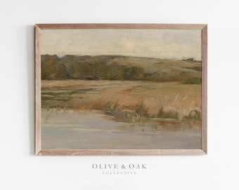 Vintage Landscape Painting / PRINTABLE Art / Marsh Landscape / River Landscape Painting / Antique Oil Painting / #62