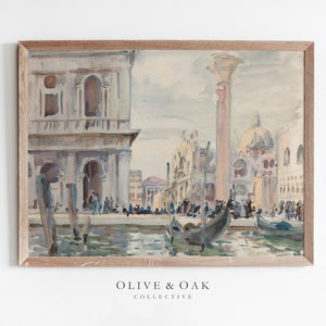 アンティークイタリア都市景観プリント / ヴィンテージベニス運河水彩画 / ダウンロード可能な印刷可能 / #260