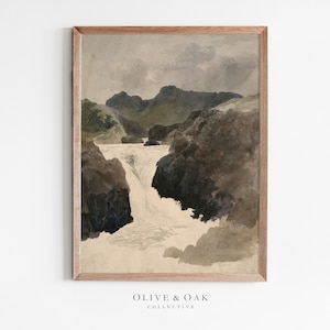 Rustic Nature Art Print / Waterfall Watercolor Painting PRINTABLE / #391