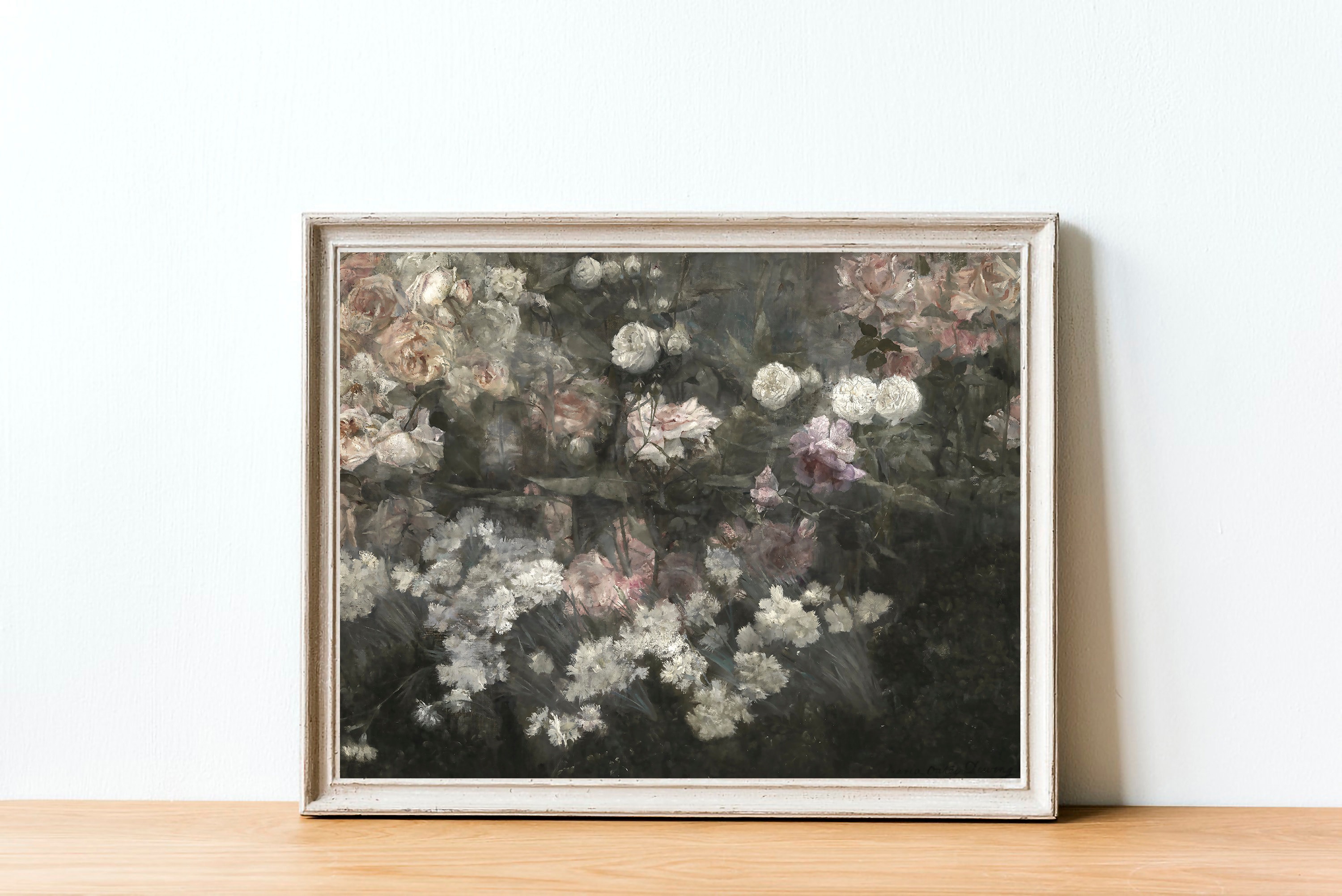 Moody Vintage Floral Print / Rose Garden Oil Painting | Etsy
