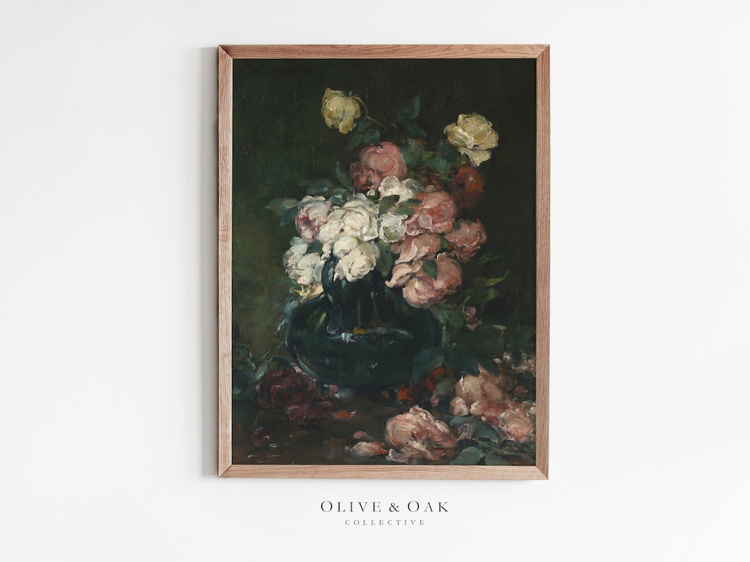 Moody Flower Still Life / Vintage Roses Painting PRINTABLE / #21 - Etsy