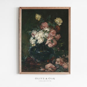 Moody Flower Still Life / Vintage Roses Painting PRINTABLE / #21