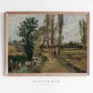 Spring Landscape Painting / Vintage Oil Landscape Painting / PRINTABLE Landscape Painting / Farmhouse Artwork / #109