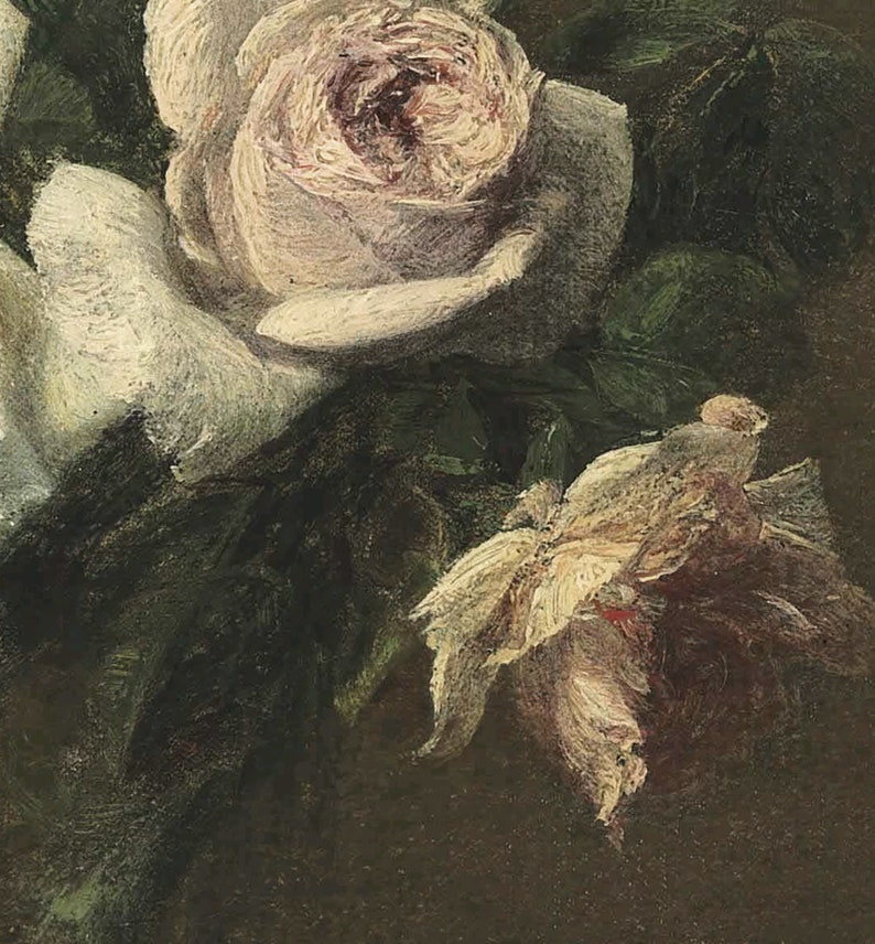 Moody Floral Painting / Antique Rose Print / Vintage Botanical Art ...