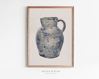 Vintage Pitcher Drawing / Light Blue Wall Art / French Country Decor / Still Life Art Print / #580