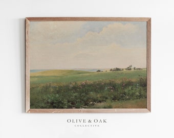 Pintura de paisaje de pradera / Impresión de paisaje de campo francés / Decoración de la pared de la granja / #209