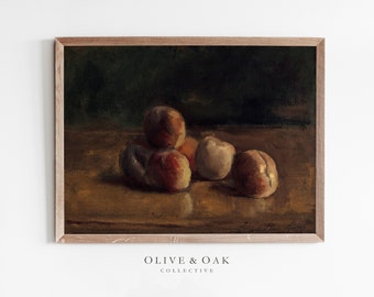 Moody Kitchen Art Print / Vintage Oil Painting / Peach Still Life PRINTABLE / #376