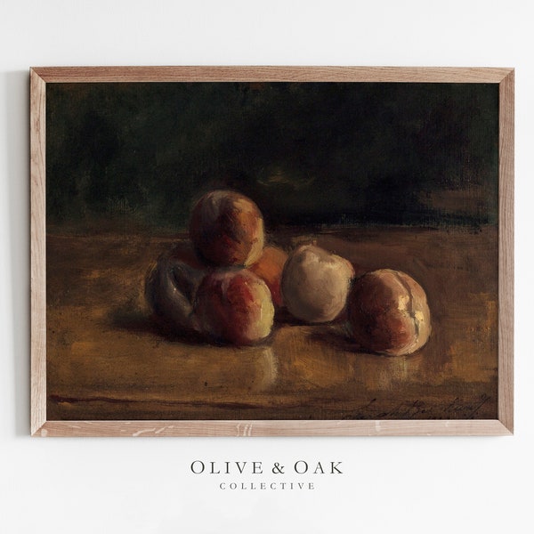 Moody Kitchen Art Print / Vintage Oil Painting / Peach Still Life PRINTABLE / #376